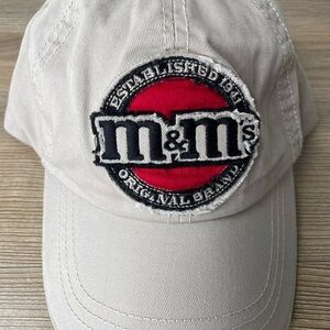 M&M's World Official Hat Beige Distressed Patch Logo Adjustable Cap Est. 1941